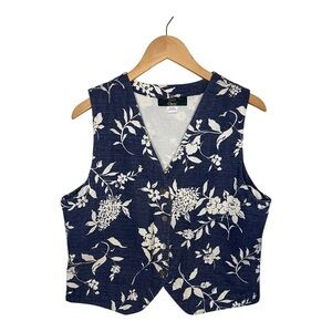 Vintage Blue & White Floral Cotton Orvis Vest M